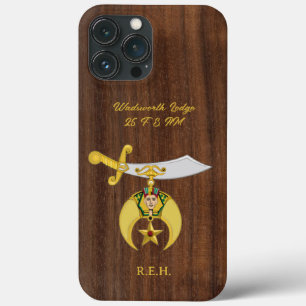 Funda Para iPhone 13 Pro Max Símbolo de Shriners con Faux Wood Monogrammed Otte