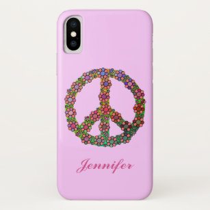 Funda Para iPhone X Símbolo de signo de paz de flor rosado personaliza