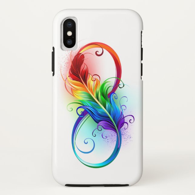 Funda De Case-Mate Para iPhone Símbolo infinito con plumas arcoiris (Reverso)
