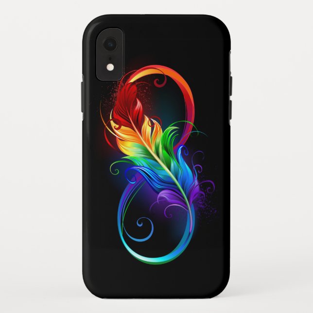 Funda De Case-Mate Para iPhone Símbolo infinito con plumas arcoiris (Reverso)