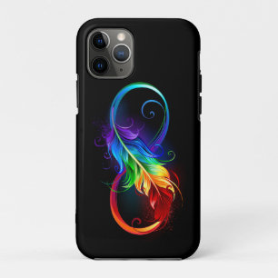 Funda Para iPhone 11 Pro Símbolo infinito con plumas arcoiris