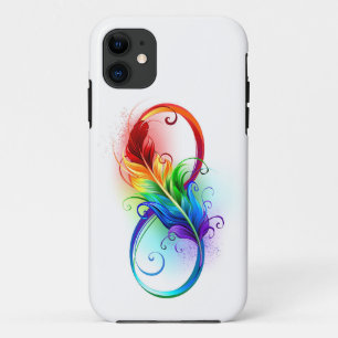 Funda Para iPhone 11 Símbolo infinito con plumas arcoiris