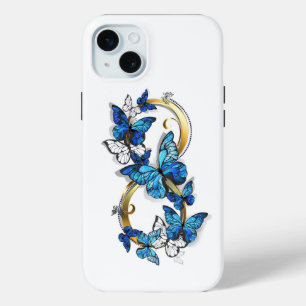 Funda Para iPhone 15 Mini Símbolo infinito de mariposas Morpho azules