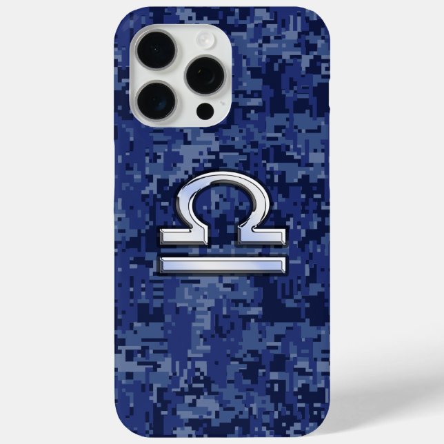 Funda De Case-Mate Para iPhone Símbolo libra zodiaco en camuflaje digital azul (Reverso )
