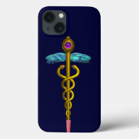SÍMBOLO MÉDICO CADUCEO DE ORO, Azul