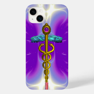 Funda Para iPhone 14 Plus De Case-Mate SÍMBOLO MÉDICO CADUCEO DE ORO, violeta morada