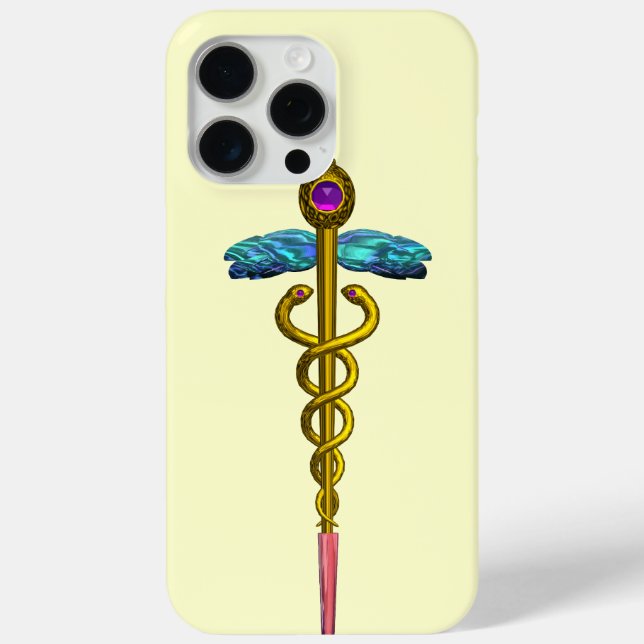 Funda De Case-Mate Para iPhone SÍMBOLO MÉDICO CADUCEUS DE ORO Marfil (Reverso )