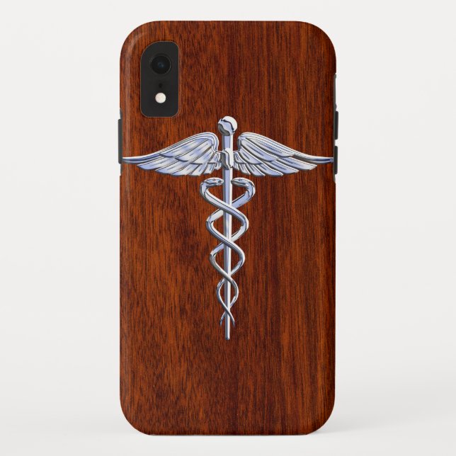 Funda De Case-Mate Para iPhone Símbolo médico plateado parecido a Caduceus Impres (Reverso)