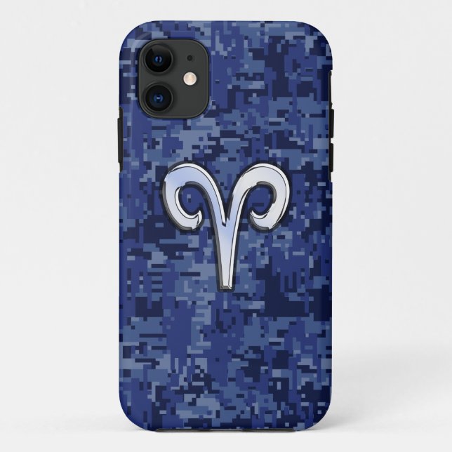 Funda De Case-Mate Para iPhone Símbolo moderno Aries Zodiac Navy Camo digital azu (Reverso)