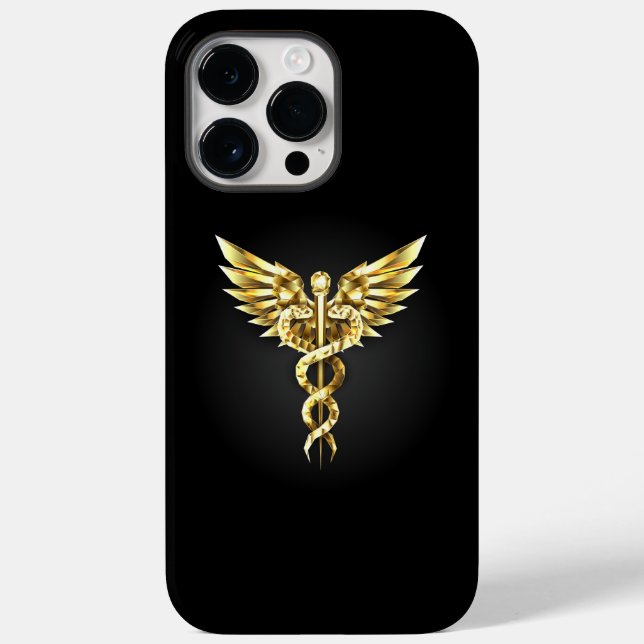 Funda De Case-Mate Para iPhone Símbolo poligonal de oro Caduceus (Reverso )