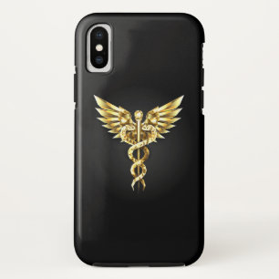 Funda Para iPhone XS Símbolo poligonal de oro Caduceus