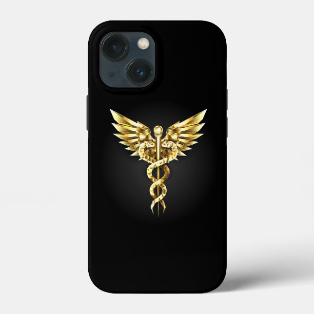 Funda De Case-Mate Para iPhone Símbolo poligonal de oro Caduceus (Reverso )