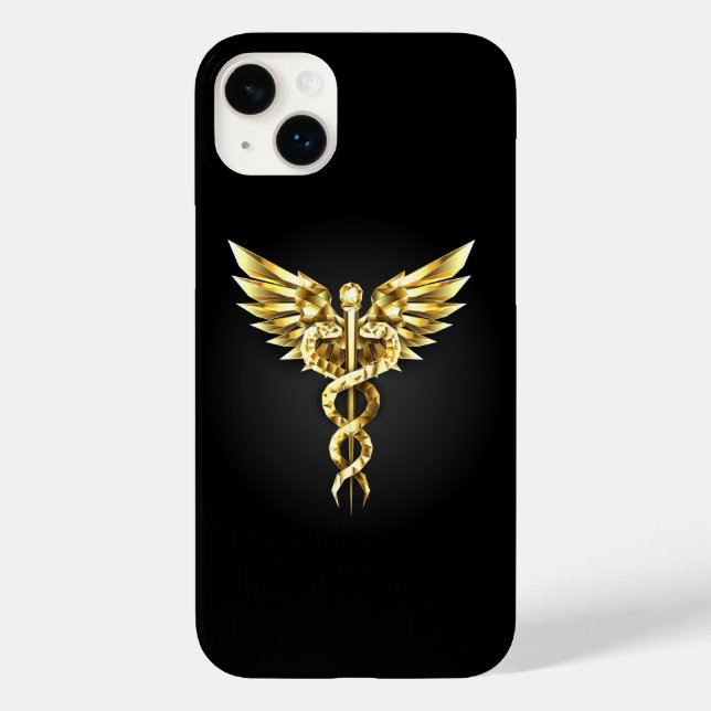Funda De Case-Mate Para iPhone Símbolo poligonal de oro Caduceus (Reverso )