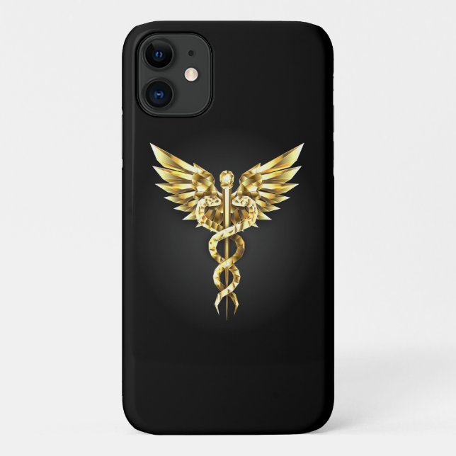 Funda De Case-Mate Para iPhone Símbolo poligonal de oro Caduceus (Reverso)