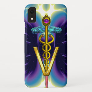 Funda Para iPhone XR SÍMBOLO VETERINARIO CADUCEUS DE ORO / Azul Púrpura
