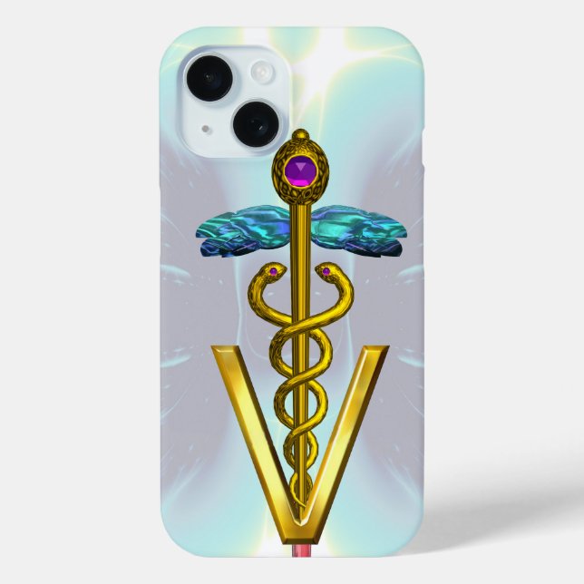 Funda De Case-Mate Para iPhone SÍMBOLO VETERINARIO CADUCEUS GOLDEN Azul claro Ver (Reverso )