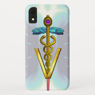 Funda Para iPhone XR SÍMBOLO VETERINARIO CADUCEUS GOLDEN Azul claro Ver