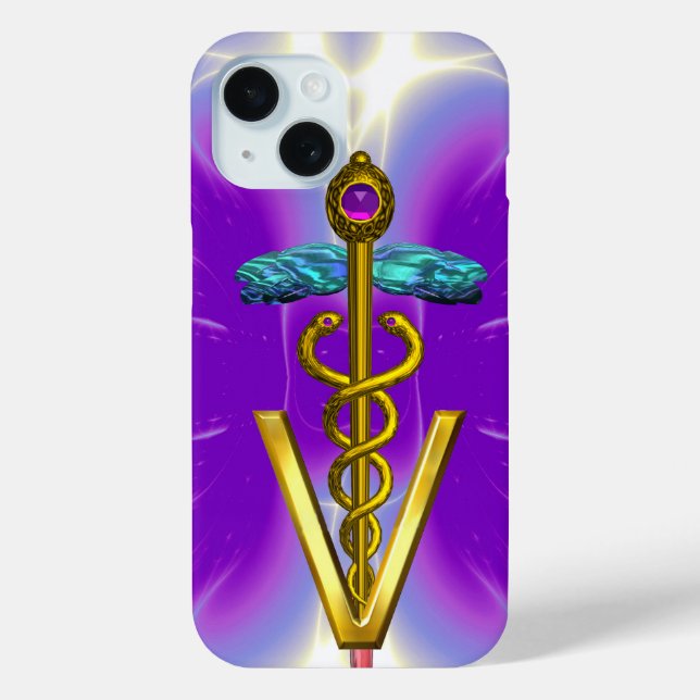 Funda De Case-Mate Para iPhone SÍMBOLO VETERINARIO CADUCEUS GOLDEN / Fuchsia Púrp (Reverso )
