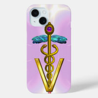 SÍMBOLO VETERINARIO ORO CADUCEUS LÍlago rosa claro