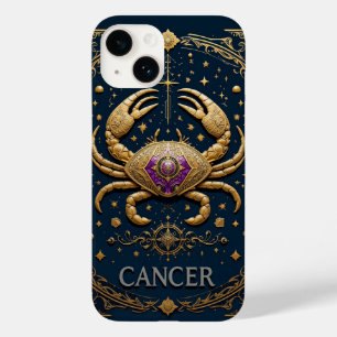 Funda Para iPhone 14 De Case-Mate Símbolo zodiacal de Cáncer dorado sobre fondo oscu
