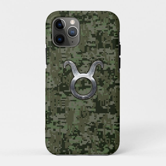 Funda De Case-Mate Para iPhone Símbolo zodiaco de Taurus en el Camo Verde (Reverso)