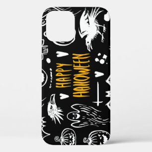 Funda Para iPhone 12 Símbolos de Halloween dibujados a mano, colección