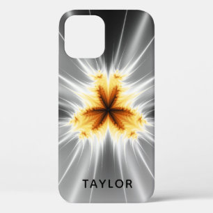 Funda Para iPhone 12 Simetría fractal gris Naranja moderna con nombre