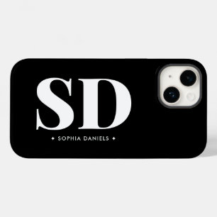 Funda Para iPhone 14 De Case-Mate Simple 2 Monograma Retro Inicial Blanco Negro