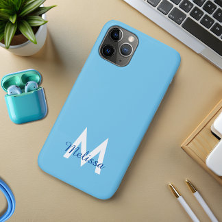 Funda Para iPhone 11 Pro simple azul verde azulado moderno Monograma girato