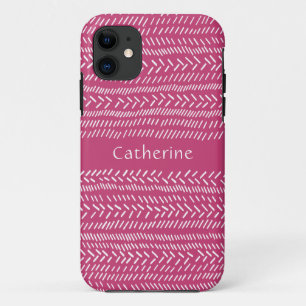 Funda Para iPhone 11 Simple Fuchsia Bandas Blancas Rosadas Boho Añadir 