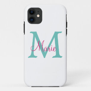 Funda Para iPhone 11 simple minimal añadir nombre monograma verde rosa