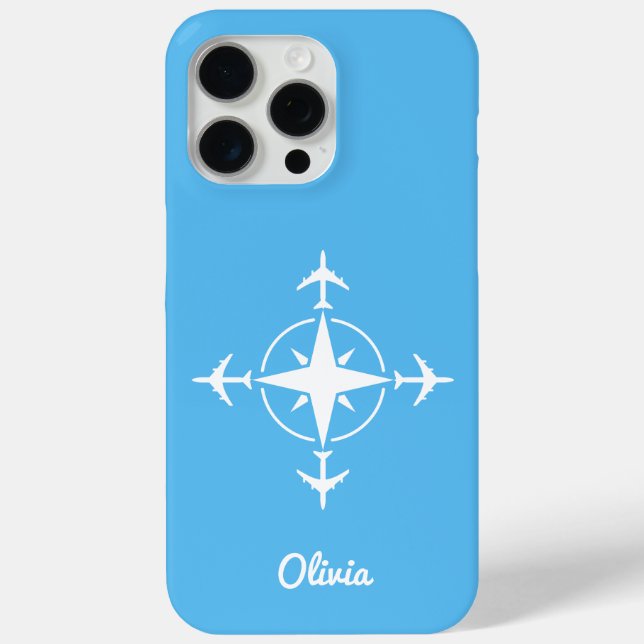 Funda De Case-Mate Para iPhone Simple Modern Compass and Airplane Travel Custom (Reverso )