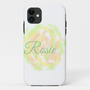 Funda Para iPhone 11 Simple naranja amarillo acuarela agregar tu nombre