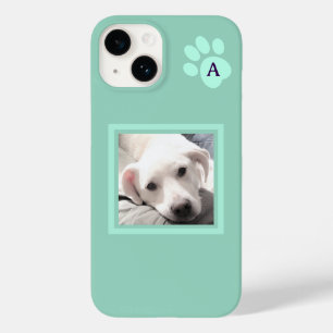 Funda Para iPhone 14 De Case-Mate Simple One Photo Dog Paw Luz inicial verde azulada