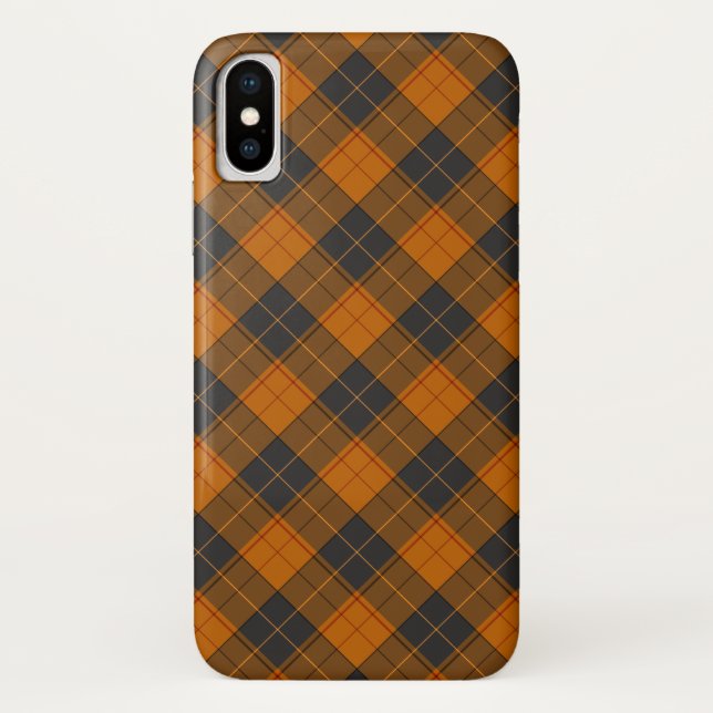 Funda De Case-Mate Para iPhone Simple patrón de tartán diagonal en naranja oscuro (Reverso)