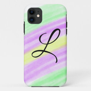 Funda Para iPhone 11 Simple verde púrpura acuarela añade tu monograma n