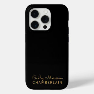 Funda Para iPhone 15 Pro Simple y moderno nombre de oro Minimalista negro
