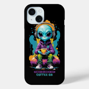 Funda Para iPhone 15 Sintonizada en el café Zoned out on   Cute Alien A