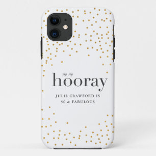 Funda Para iPhone 11 sip sip hooray elegante oro polka cumpleaños