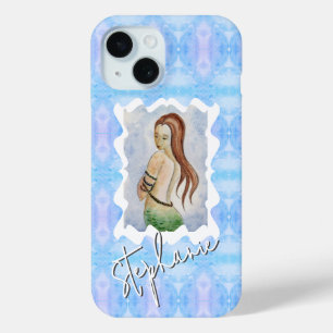 Funda Para iPhone 15 Sirena de Fantasía Acuarela Personalizada