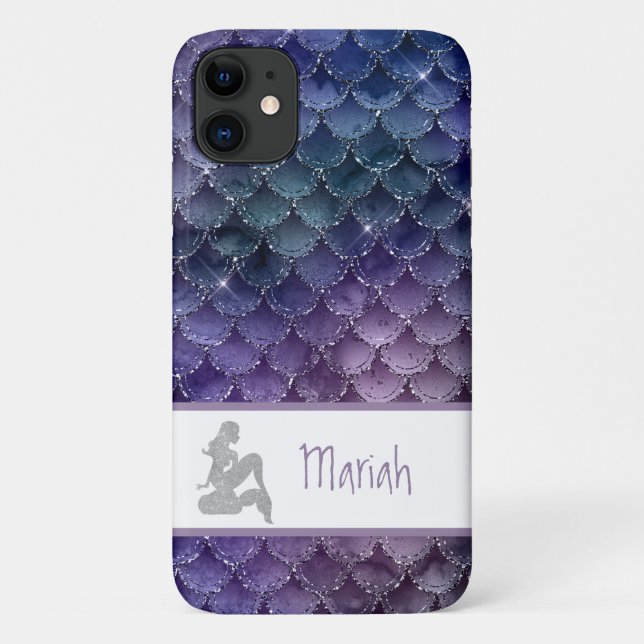 Funda De Case-Mate Para iPhone *~* Sirena escala Purpurina Plata Azul Verde azula (Reverso)