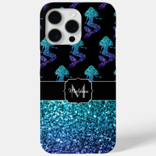 Funda Para iPhone 15 Pro Max Sirena patrón de lentejuelas ombre azul aqua Monog