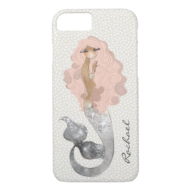 Funda De Case-Mate Para iPhone Sirenita con el pelo rosado y su monograma (Reverso)