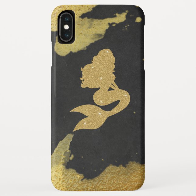 Funda De Case-Mate Para iPhone *~* Sirenita de Purpurina Gold y Black Chalkboard  (Reverso)