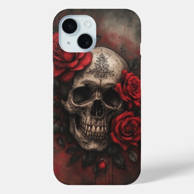 Funda De Case-Mate Para iPhone Skull Roses – Dark Floral Gothic Illustration (Reverso )