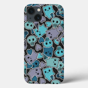 Funda Para iPhone 13 Skulls, and hearts on black background 2