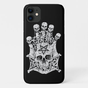 Funda Para iPhone 11 Skulls de dibujo de tinta negra y blanca