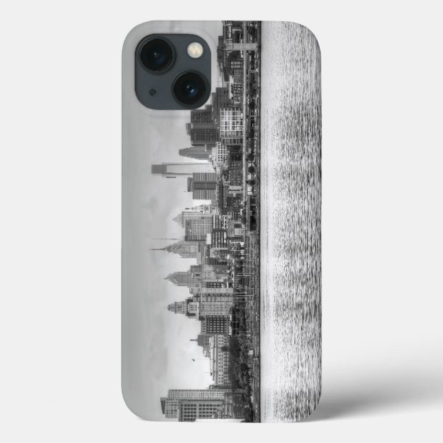 Funda De Case-Mate Para iPhone Skyline Filadelfia en blanco y negro (Reverso)