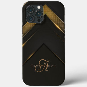 Funda Para iPhone 13 Pro Max Sleek Monogramado Chevron Negro Y Oro