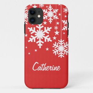 Funda Para iPhone 11 Snowflakes and Stars iPhone 5 BT Funda, rojo
